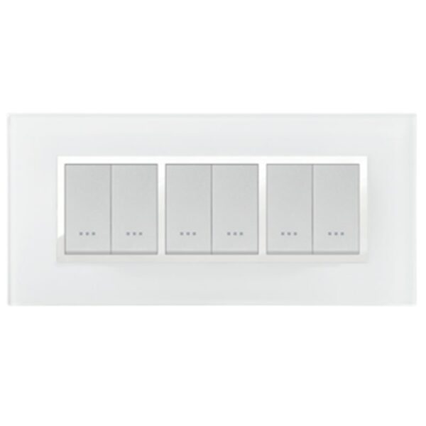 PLAQUE STIEL ALPHA 707-6VB 6 MODULE VERRE BLANC